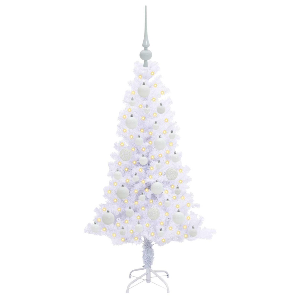Produktbild för Konstgjord julgran med 150 LED-lampor Vit 120 cm PVC och Stål