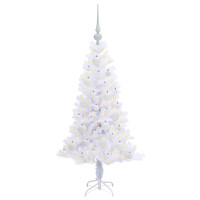 Produktbild för Konstgjord julgran med 150 LED-lampor Vit 120 cm PVC och Stål