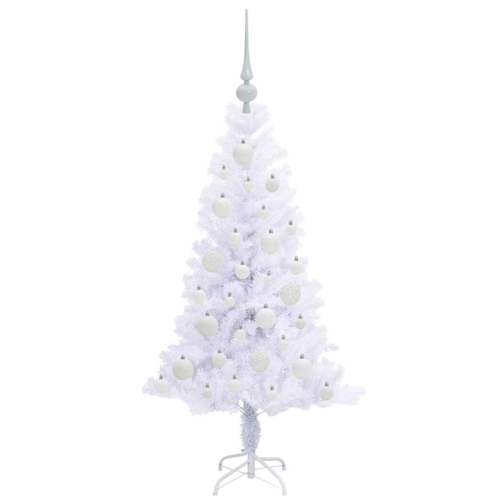 Produktbild för Konstgjord julgran med 150 LED-lampor Vit 120 cm PVC och Stål