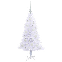 Produktbild för Konstgjord julgran med 150 LED-lampor Vit 120 cm PVC och Stål