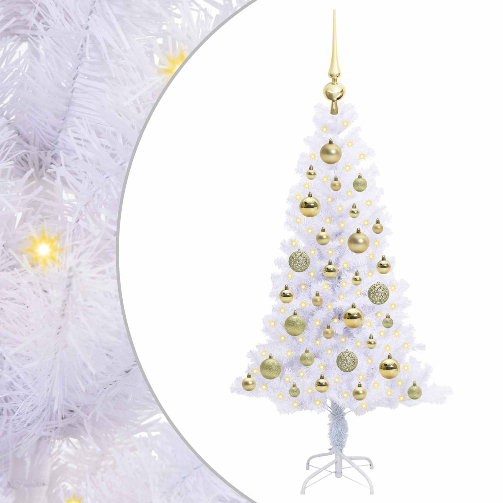 Produktbild för Konstgjord julgran med 150 LED-lampor Vit 120 cm PVC och Stål