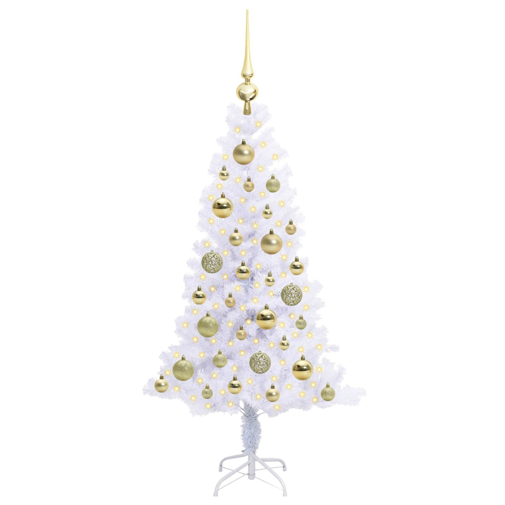Produktbild för Konstgjord julgran med 150 LED-lampor Vit 120 cm PVC och Stål