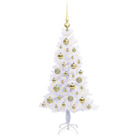 Produktbild för Konstgjord julgran med 150 LED-lampor Vit 120 cm PVC och Stål
