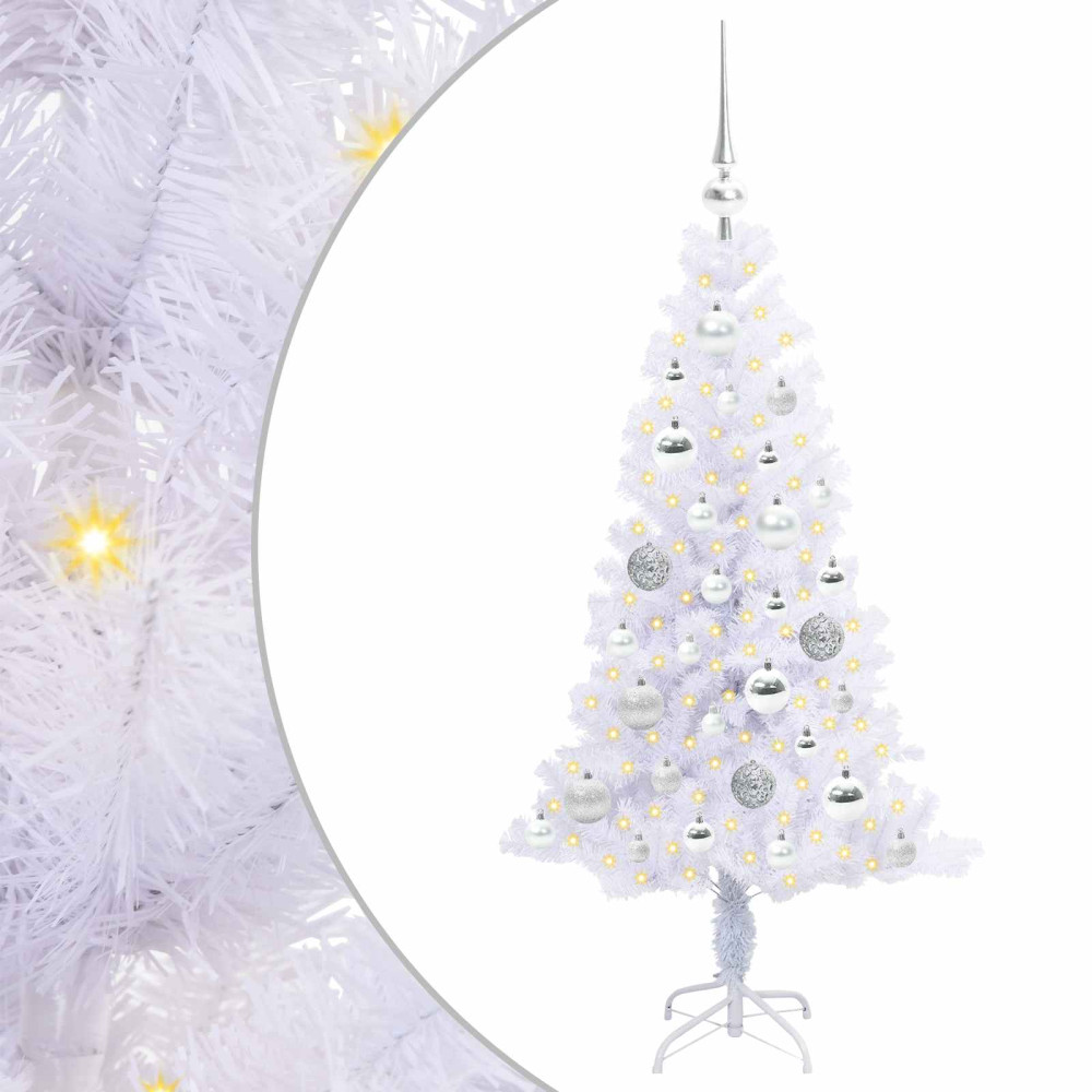Produktbild för Konstgjord julgran med 150 LED-lampor Vit 120 cm PVC och Stål