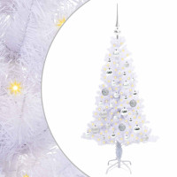 Produktbild för Konstgjord julgran med 150 LED-lampor Vit 120 cm PVC och Stål