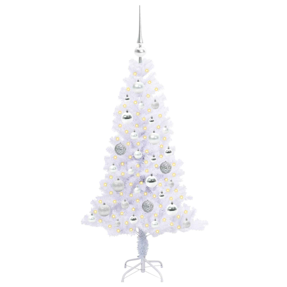 Produktbild för Konstgjord julgran med 150 LED-lampor Vit 120 cm PVC och Stål