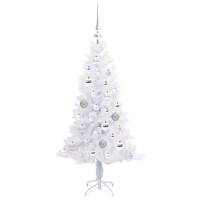 Produktbild för Konstgjord julgran med 150 LED-lampor Vit 120 cm PVC och Stål