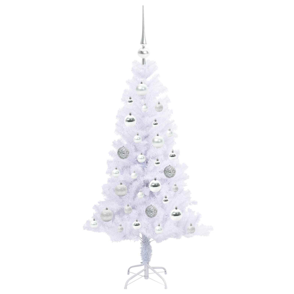 Produktbild för Konstgjord julgran med 150 LED-lampor Vit 120 cm PVC och Stål