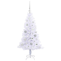 Produktbild för Konstgjord julgran med 150 LED-lampor Vit 120 cm PVC och Stål