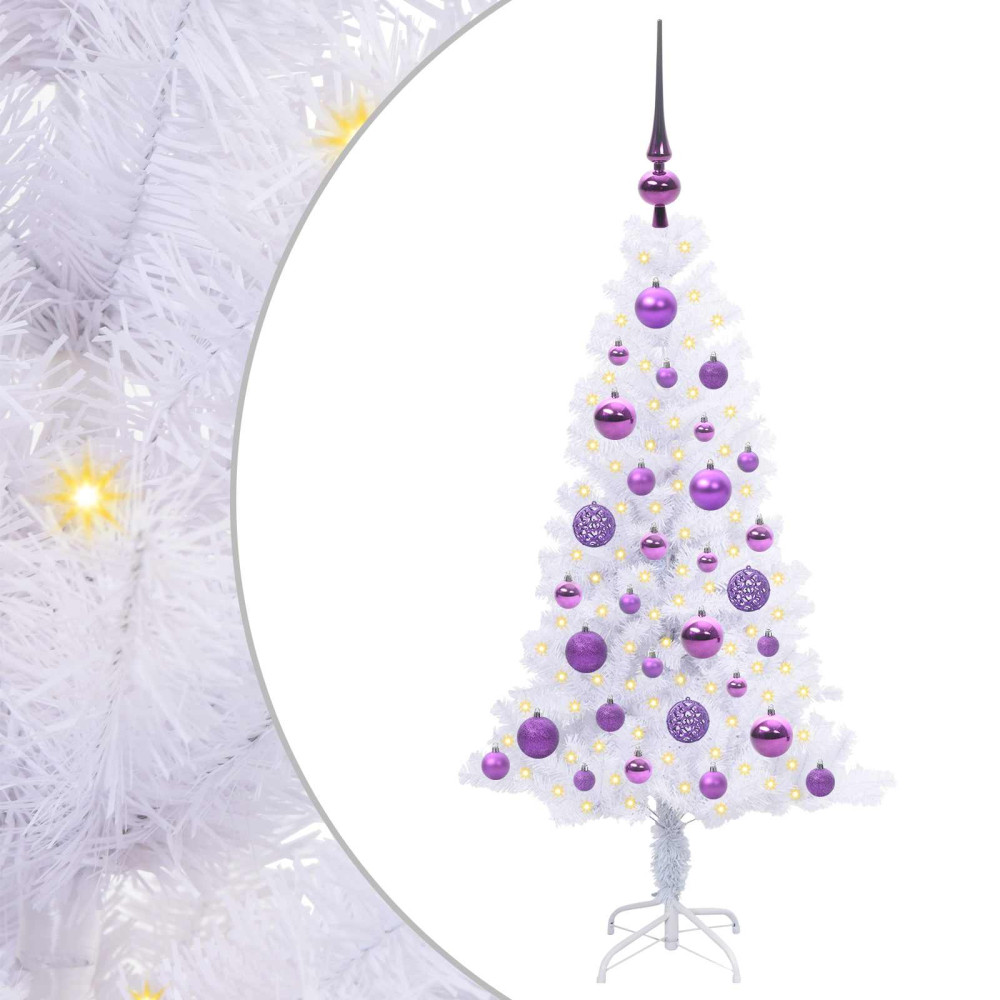 Produktbild för Konstgjord julgran med 150 LED-lampor Vit 120 cm PVC och Stål