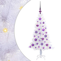 Produktbild för Konstgjord julgran med 150 LED-lampor Vit 120 cm PVC och Stål