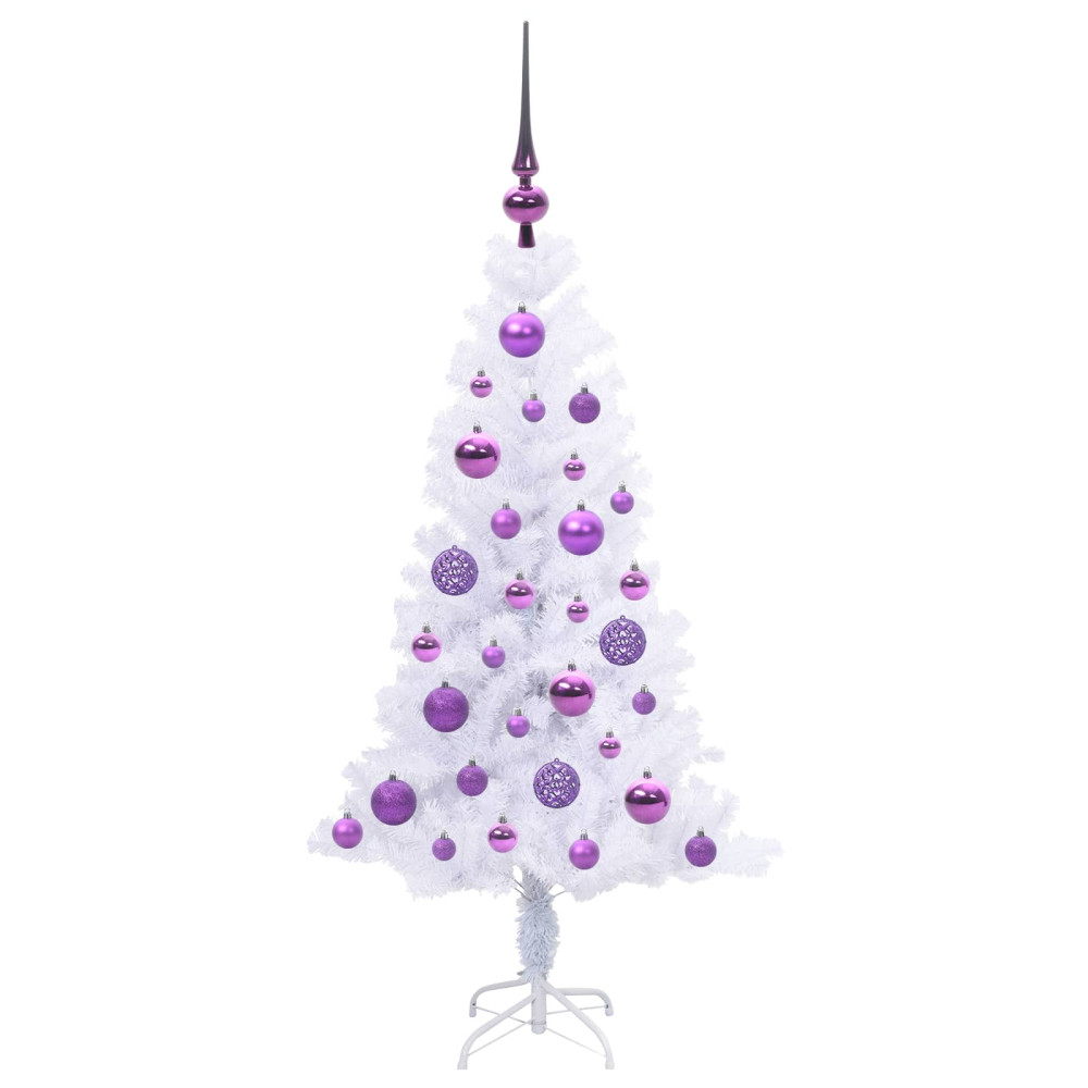 Produktbild för Konstgjord julgran med 150 LED-lampor Vit 120 cm PVC och Stål
