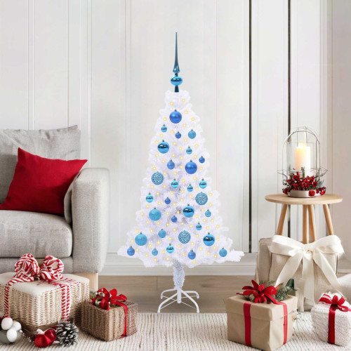 vidaXL Konstgjord julgran med 150 LED-lampor Vit 120 cm PVC och Stål