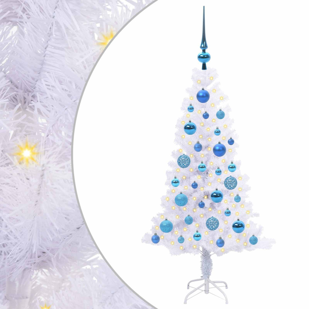 Produktbild för Konstgjord julgran med 150 LED-lampor Vit 120 cm PVC och Stål