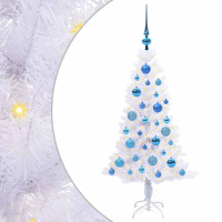 Produktbild för Konstgjord julgran med 150 LED-lampor Vit 120 cm PVC och Stål
