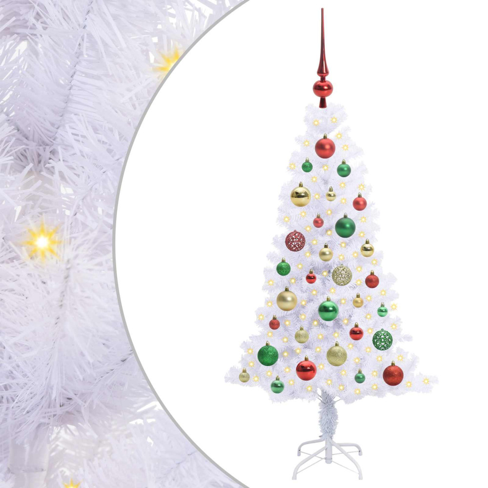 Produktbild för Konstgjord julgran med 150 LED-lampor Vit 120 cm PVC och Stål