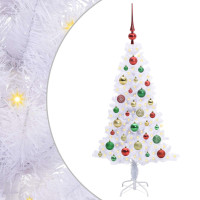 Produktbild för Konstgjord julgran med 150 LED-lampor Vit 120 cm PVC och Stål