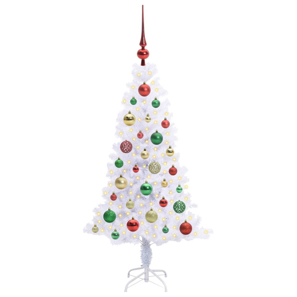 Produktbild för Konstgjord julgran med 150 LED-lampor Vit 120 cm PVC och Stål