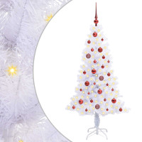 Produktbild för Konstgjord julgran med 150 LED-lampor Vit 150 cm PVC och Stål