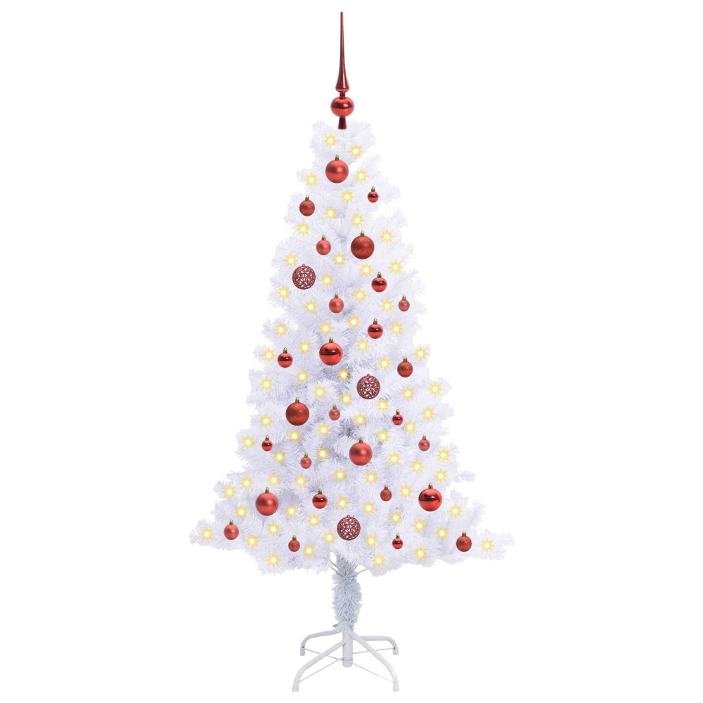 Produktbild för Konstgjord julgran med 150 LED-lampor Vit 150 cm PVC och Stål