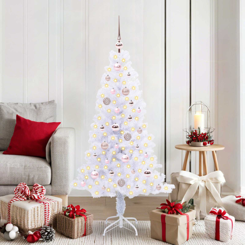 Produktbild för Konstgjord julgran med 150 LED-lampor Vit 150 cm PVC och Stål