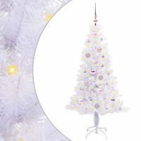 Produktbild för Konstgjord julgran med 150 LED-lampor Vit 150 cm PVC och Stål