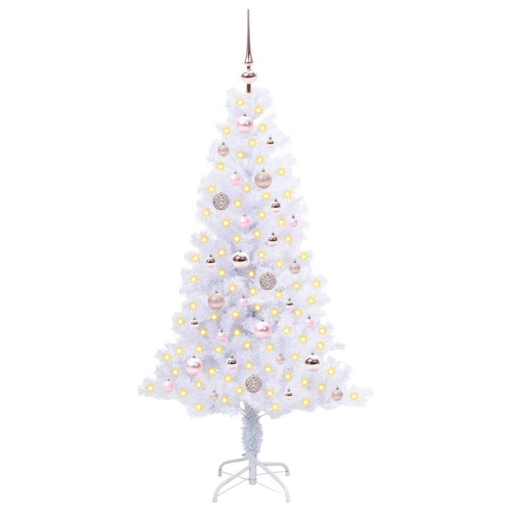 Produktbild för Konstgjord julgran med 150 LED-lampor Vit 150 cm PVC och Stål