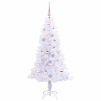 Produktbild för Konstgjord julgran med 150 LED-lampor Vit 150 cm PVC och Stål