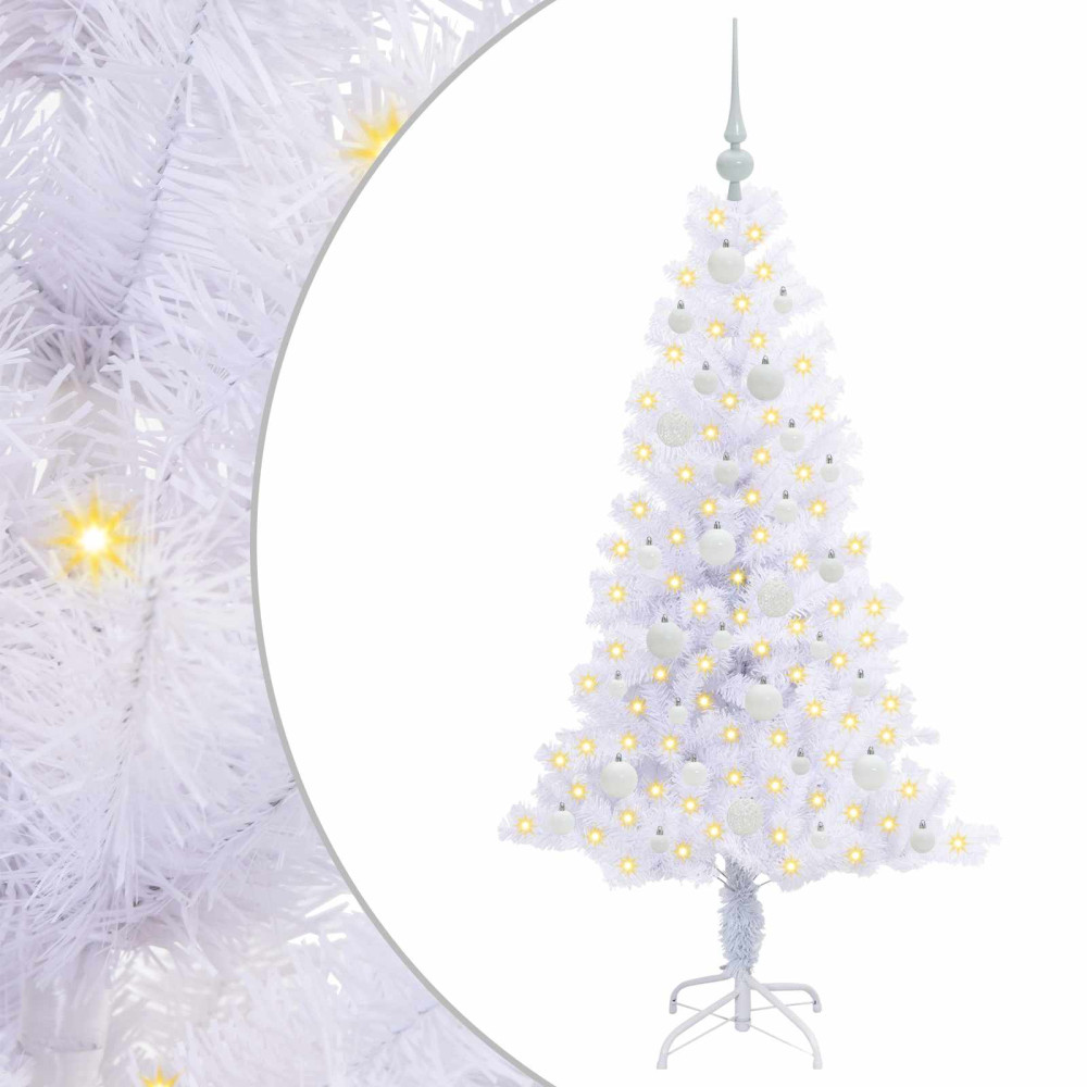 Produktbild för Konstgjord julgran med 150 LED-lampor Vit 150 cm PVC och Stål
