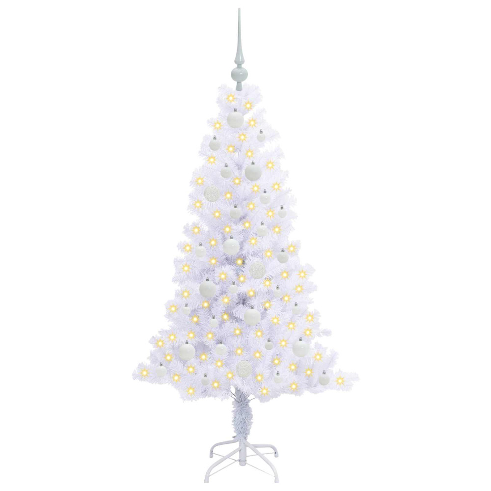 Produktbild för Konstgjord julgran med 150 LED-lampor Vit 150 cm PVC och Stål