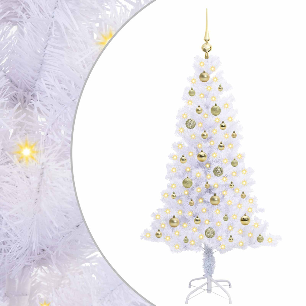 Produktbild för Konstgjord julgran med 150 LED-lampor Vit 150 cm PVC och Stål