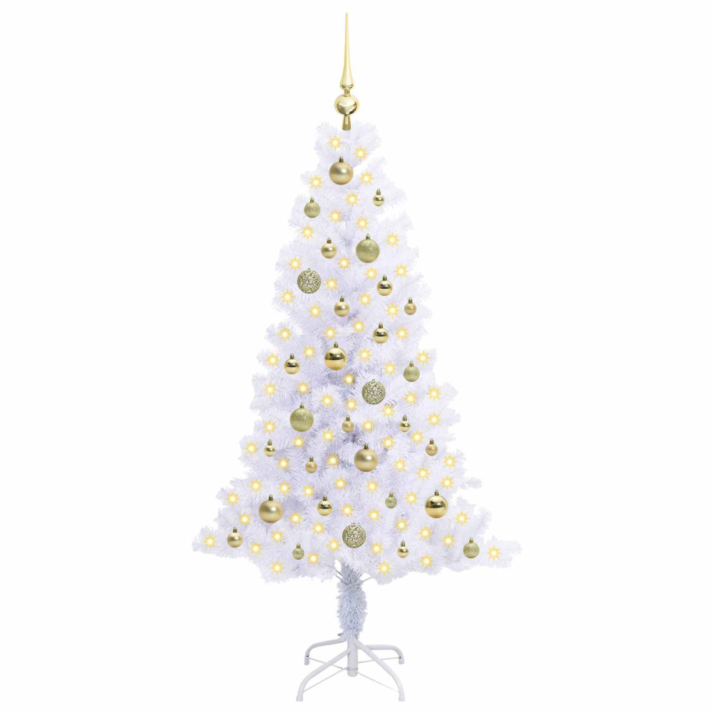 Produktbild för Konstgjord julgran med 150 LED-lampor Vit 150 cm PVC och Stål