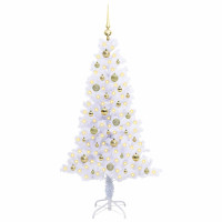 Produktbild för Konstgjord julgran med 150 LED-lampor Vit 150 cm PVC och Stål