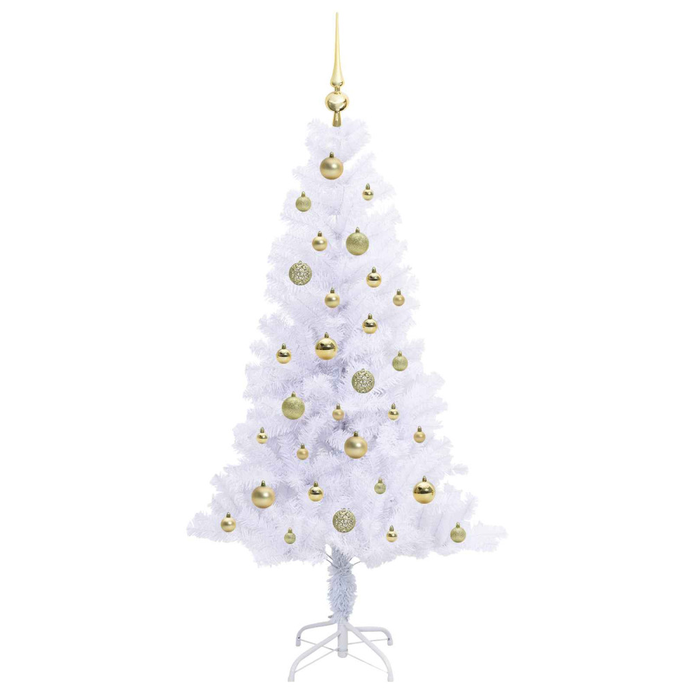 Produktbild för Konstgjord julgran med 150 LED-lampor Vit 150 cm PVC och Stål
