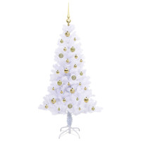 Produktbild för Konstgjord julgran med 150 LED-lampor Vit 150 cm PVC och Stål