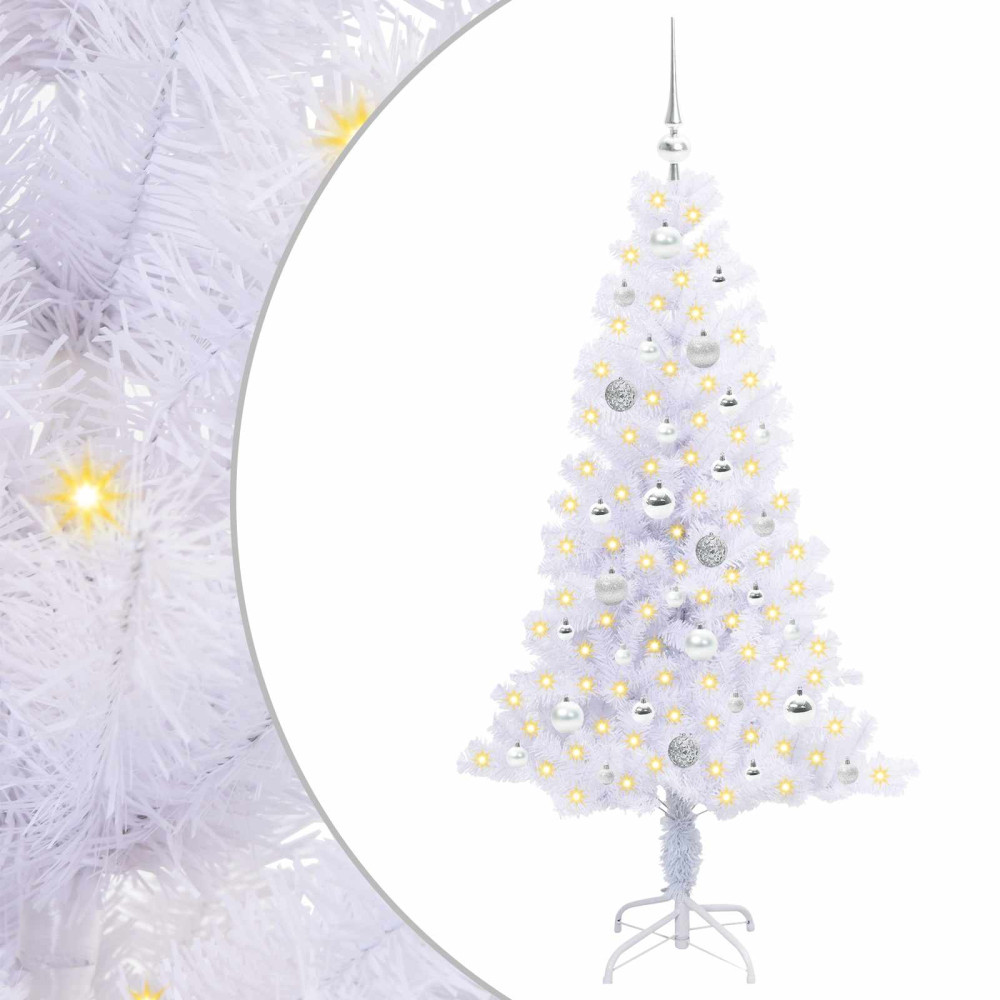 Produktbild för Konstgjord julgran med 150 LED-lampor Vit 150 cm PVC och Stål