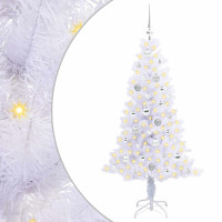 Produktbild för Konstgjord julgran med 150 LED-lampor Vit 150 cm PVC och Stål