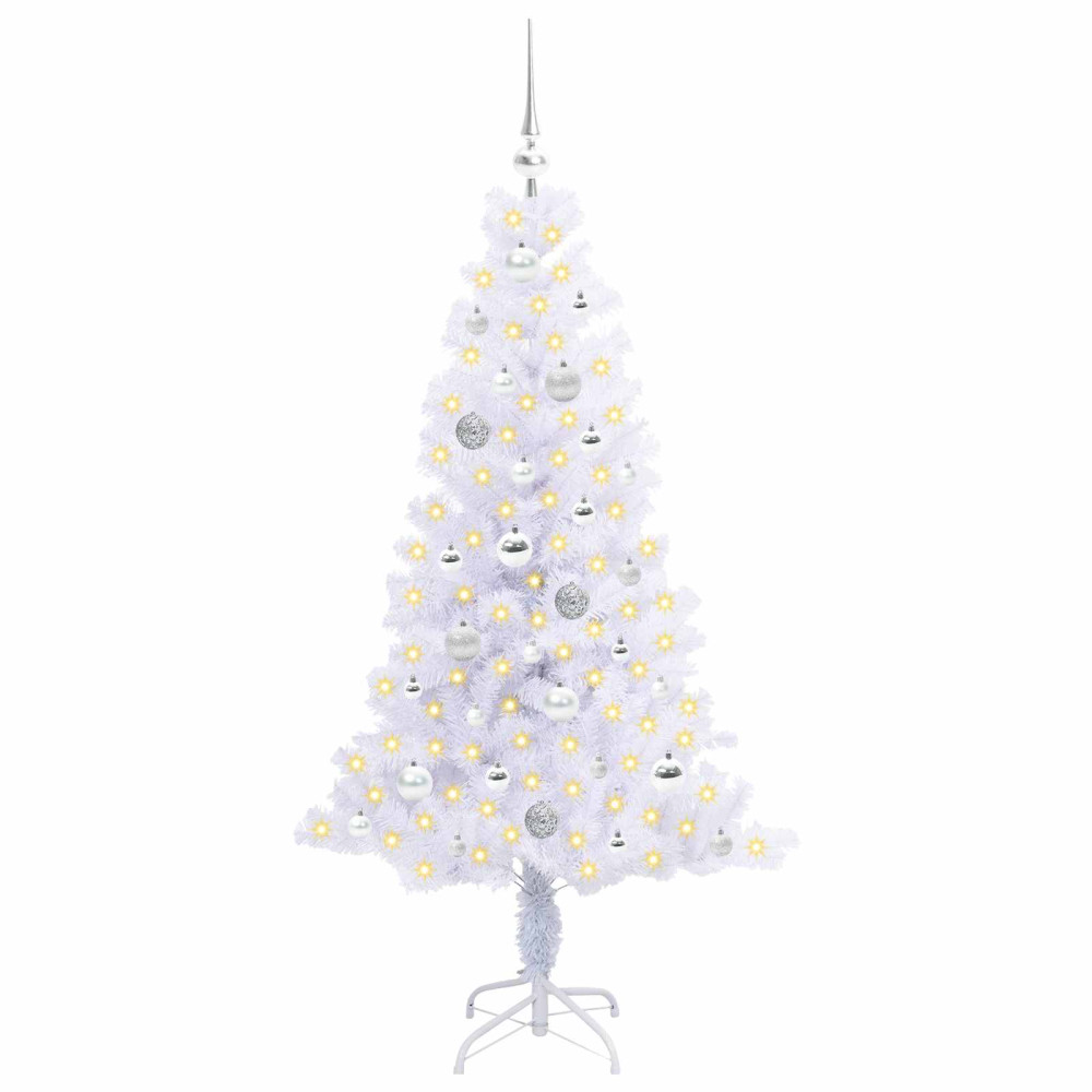 Produktbild för Konstgjord julgran med 150 LED-lampor Vit 150 cm PVC och Stål