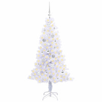 Produktbild för Konstgjord julgran med 150 LED-lampor Vit 150 cm PVC och Stål