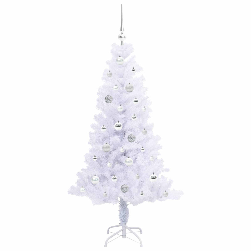 Produktbild för Konstgjord julgran med 150 LED-lampor Vit 150 cm PVC och Stål