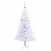 Produktbild för Konstgjord julgran med 150 LED-lampor Vit 150 cm PVC och Stål