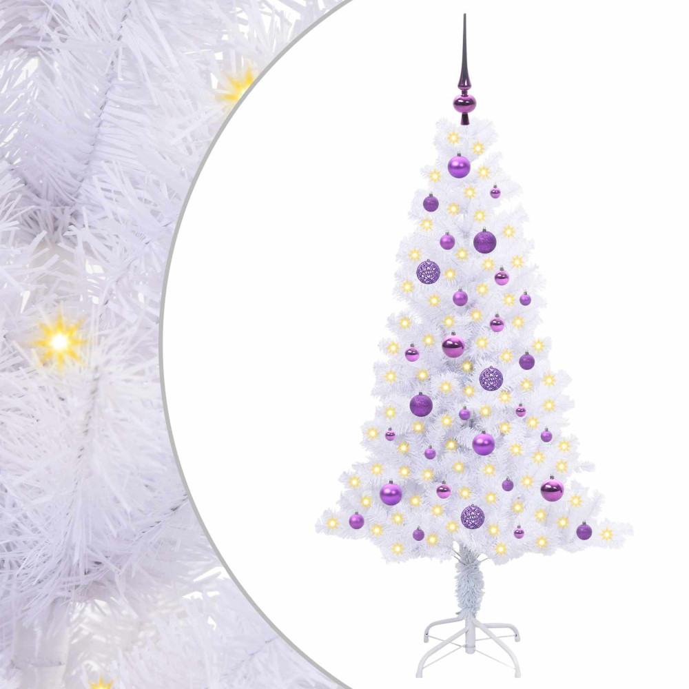 Produktbild för Konstgjord julgran med 150 LED-lampor Vit 150 cm PVC och Stål
