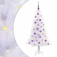 Produktbild för Konstgjord julgran med 150 LED-lampor Vit 150 cm PVC och Stål