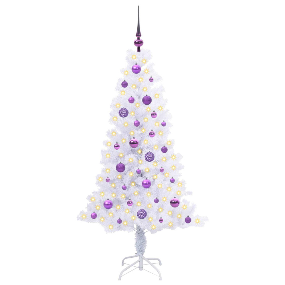 Produktbild för Konstgjord julgran med 150 LED-lampor Vit 150 cm PVC och Stål