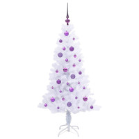 Produktbild för Konstgjord julgran med 150 LED-lampor Vit 150 cm PVC och Stål