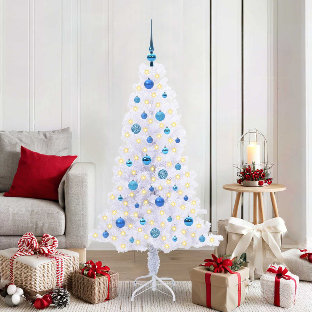 Produktbild för Konstgjord julgran med 150 LED-lampor Vit 150 cm PVC och Stål