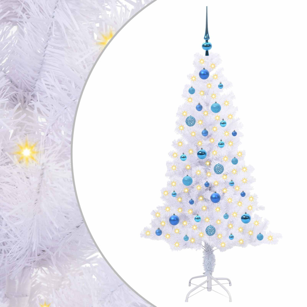 Produktbild för Konstgjord julgran med 150 LED-lampor Vit 150 cm PVC och Stål