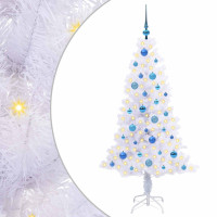 Produktbild för Konstgjord julgran med 150 LED-lampor Vit 150 cm PVC och Stål