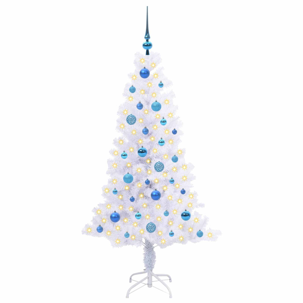 Produktbild för Konstgjord julgran med 150 LED-lampor Vit 150 cm PVC och Stål