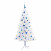 Produktbild för Konstgjord julgran med 150 LED-lampor Vit 150 cm PVC och Stål